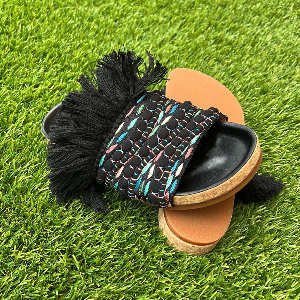 NWOB Chloe Kerenn Woven Leather Fringe Sandal Slide - Picture 6 of 15